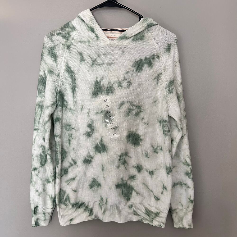 Vintage Weatherproof Green Tie Dye V-neck Hoodied Sweatshirt XS, NWT